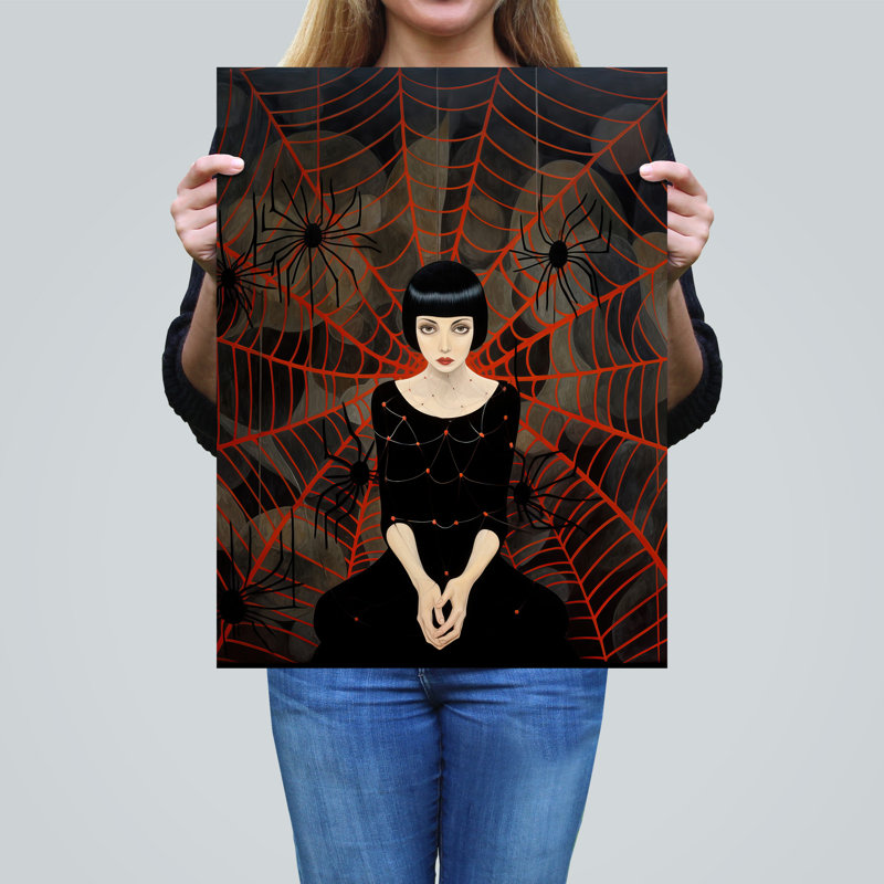 Wall Art Print Arachnophilia Oil Painting Black Woman and Arachnid Spider Friends Halloween Conceptual Poster