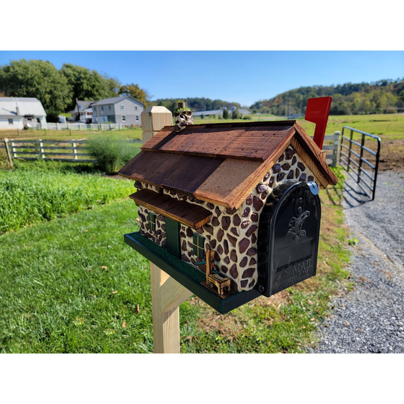 Amish Red Stone Mailbox, Handmade, Barn Style