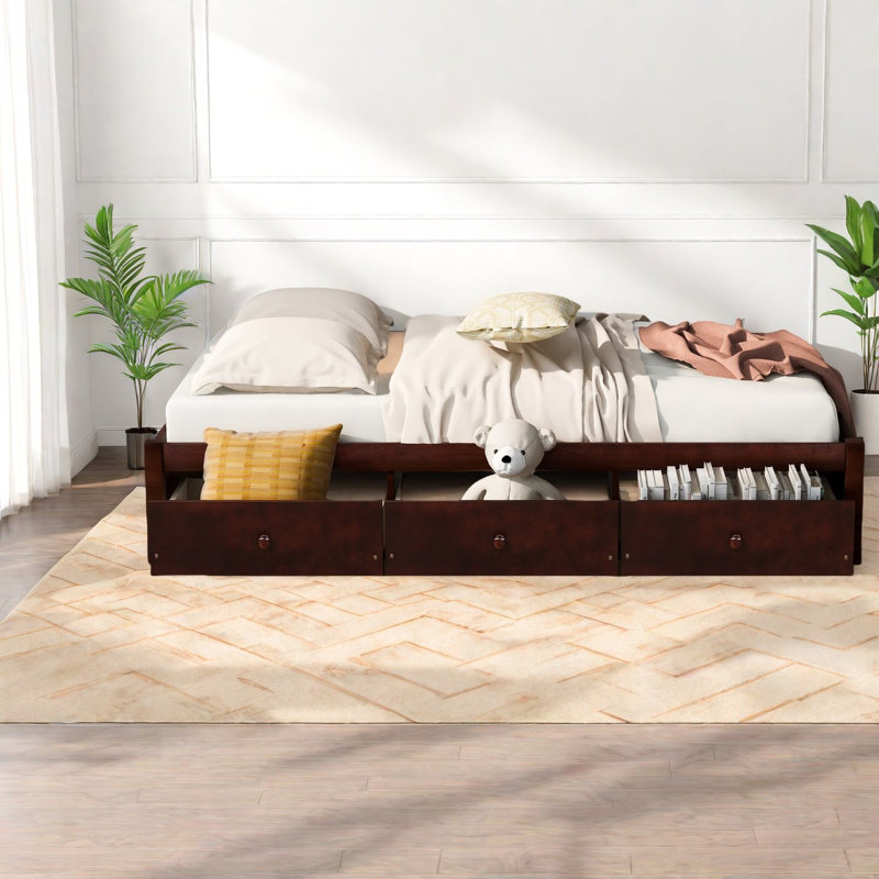 Lit simple avec rangement, bois massif, chambre d'enfant moderne