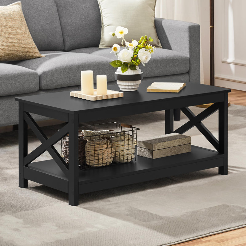 Avent 2-Tier Coffee Table with Storage Shelf, Black