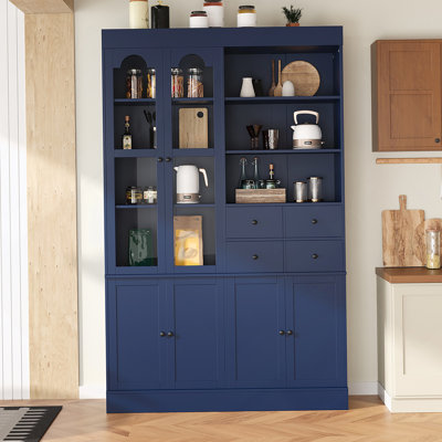 Armoire décorative, buffet autoportant, garde-manger avec tiroirs, tablettes et plateaux coulissants