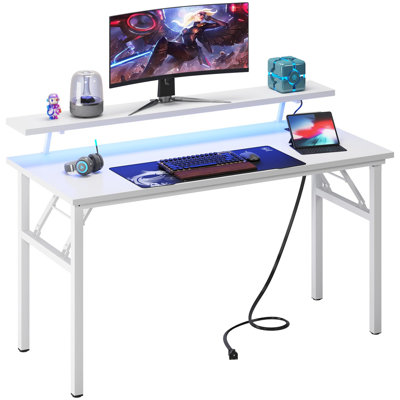 Table pliante ND5-120WW, pieds blancs et blancs: santé et haute qualité, design élégant - parfait pour l'écriture