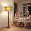 Lampe sur pied sculpturale de 157 cm en bois massif avec tige en perles de bois empilées, abat-jour tambour en lin de 46 cm, finition noyer et interrupteur au pied-1740705697
