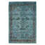 Tapis bleu denim clair en laine noué à la main de conception unique 4 pi 10 po x 7 pi 4 po