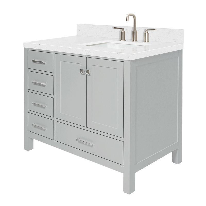Cambridge 42.25'' Single Bathroom Vanity with Carrara Quartz Top, Gray