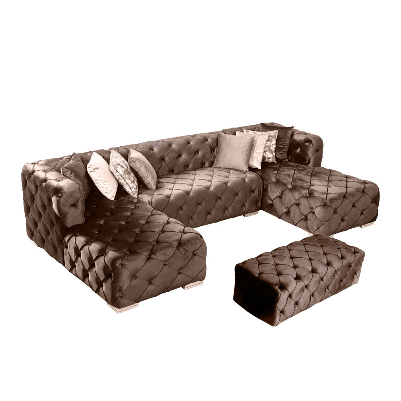 Canapé et méridienne Verble, Velours brun, Beige