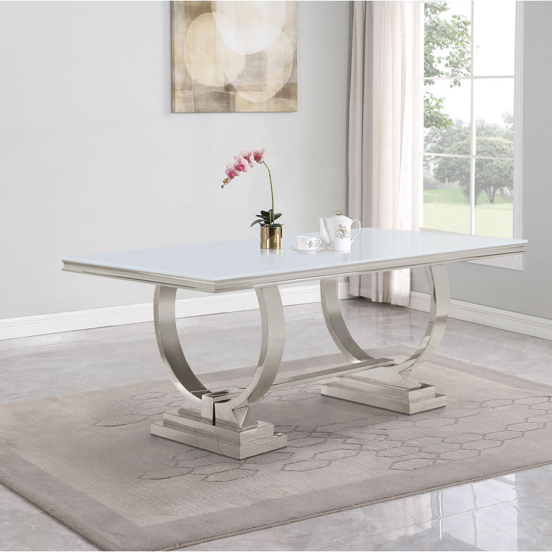 Table de salle à manger Westhampton, Plateau blanc / base chrome
