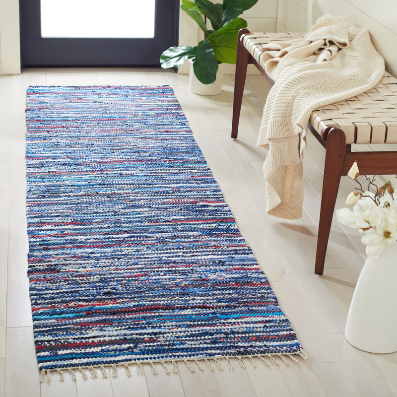 Rag Rug Hand Woven Cotton Striped Rug, Runner 2'3" x 12'