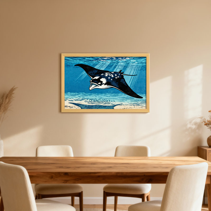 Animal Manta Ray Underwater Ocean Scene Art Print, 16" H x 24" W, Wrapped Canvas, Does Not Apply