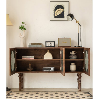 American Country Style Walnut & Glass Sideboard
