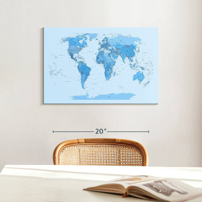Carte du monde Aliaz - blues, H 16 po x l 24 po