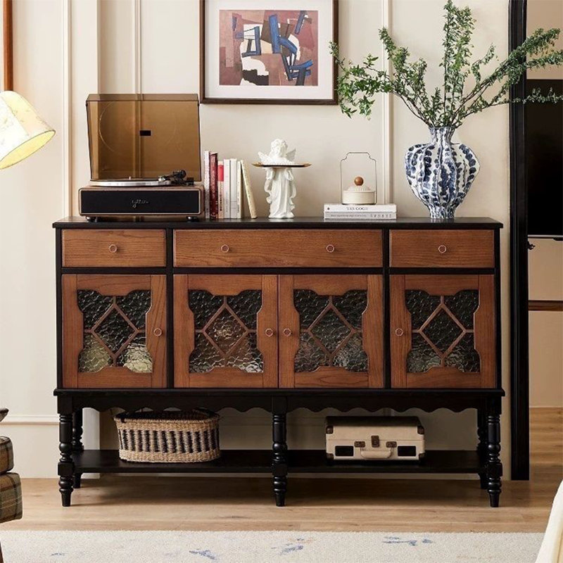 Buffet décoratif rétro en verre multifonctionnel, 39.37" H x 55.12" W x 15.75" D