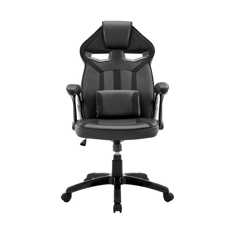 Fauteuil de jeu et de course pivotant en similicuir ergonomique Inbox Zero, Noir