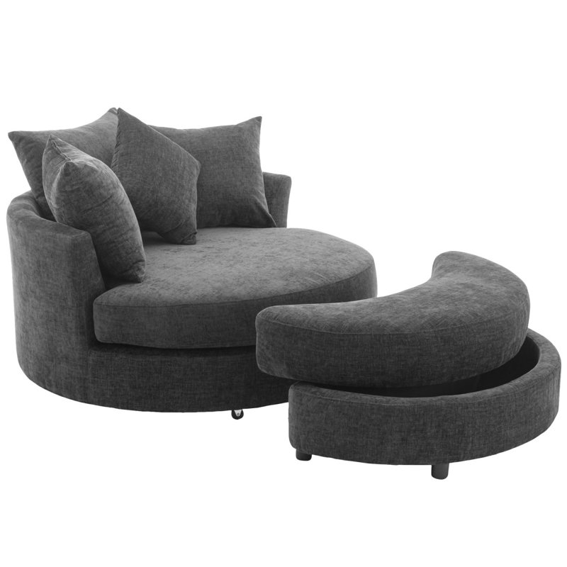 Orisfur. 360-Degree Swivel Accent Barrel Chair With Storage Ottoman & 4 Pillows, Modern Chenille Leisure Chair Round Accent