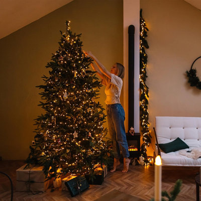 7.5 Foot Artificial Christmas Tree(NOT Pre-Strung), Upgrade With 450 LED Warm White & Color Changing String Lights, 8 Lighting Modes Fake Xmas Tree With Sturdy Metal Legs, 1350 Tips, Green
