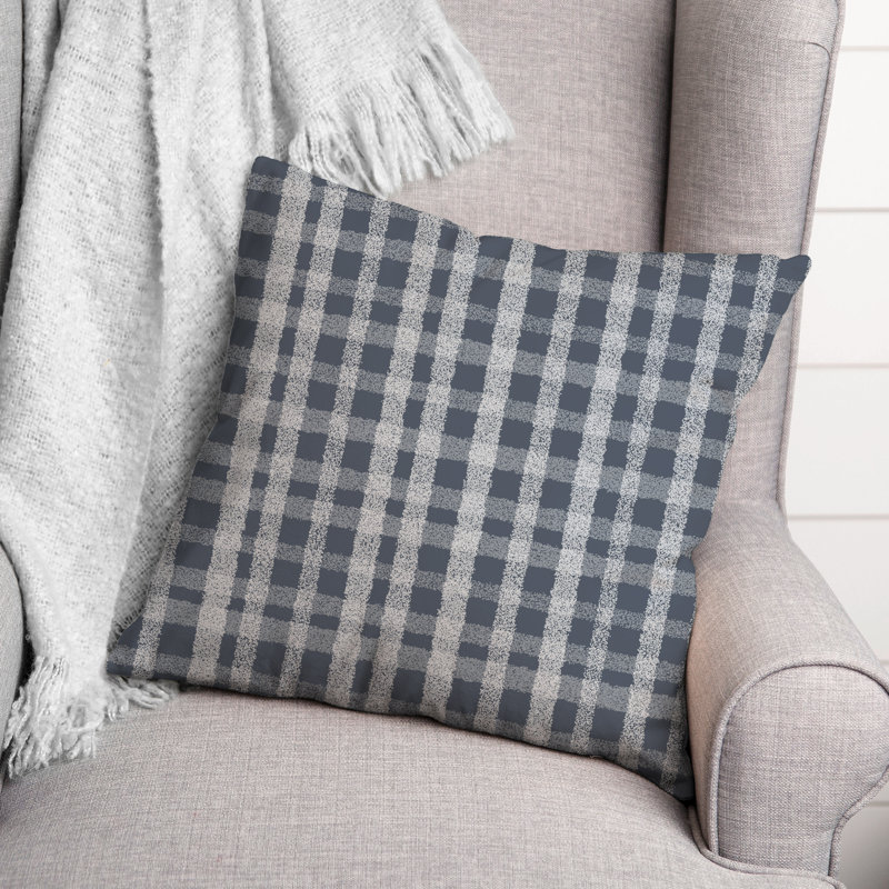 Plaid Outdoor Reversible Throw Pillow, Ardoise, H 18 po x l 18 po