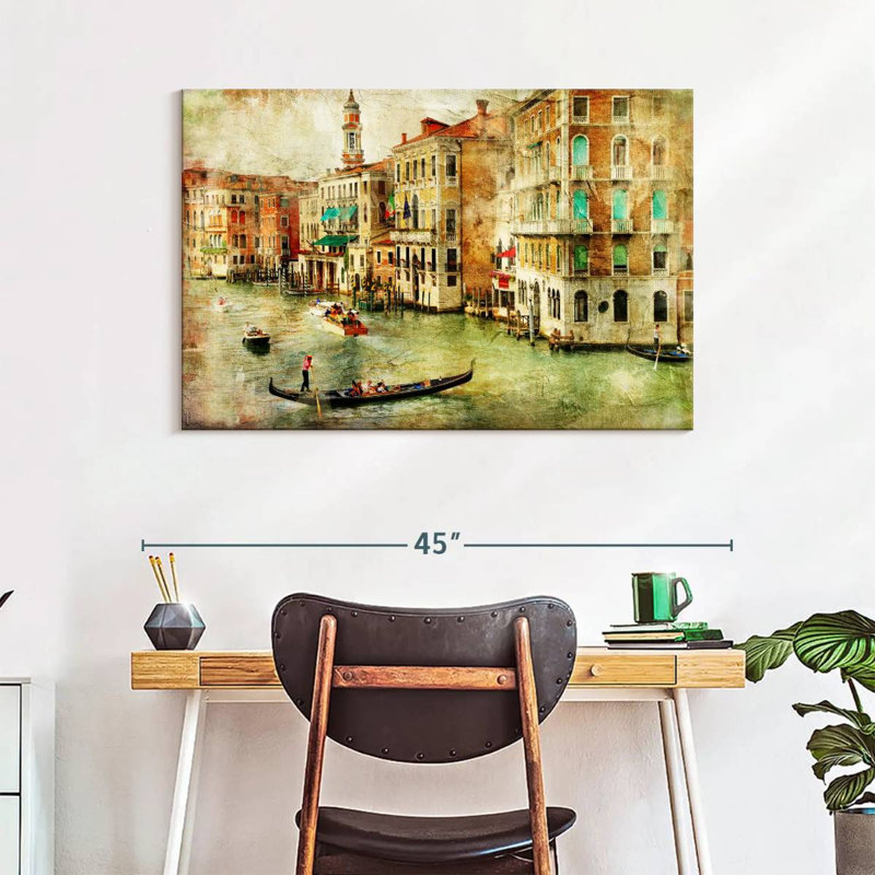 Impression sur toile rétro de Venise, H 26 po x l 39 po x P 1,25 po