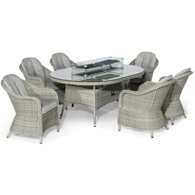 Balcom 6 Oval Rattan Fire Pit Dining Set