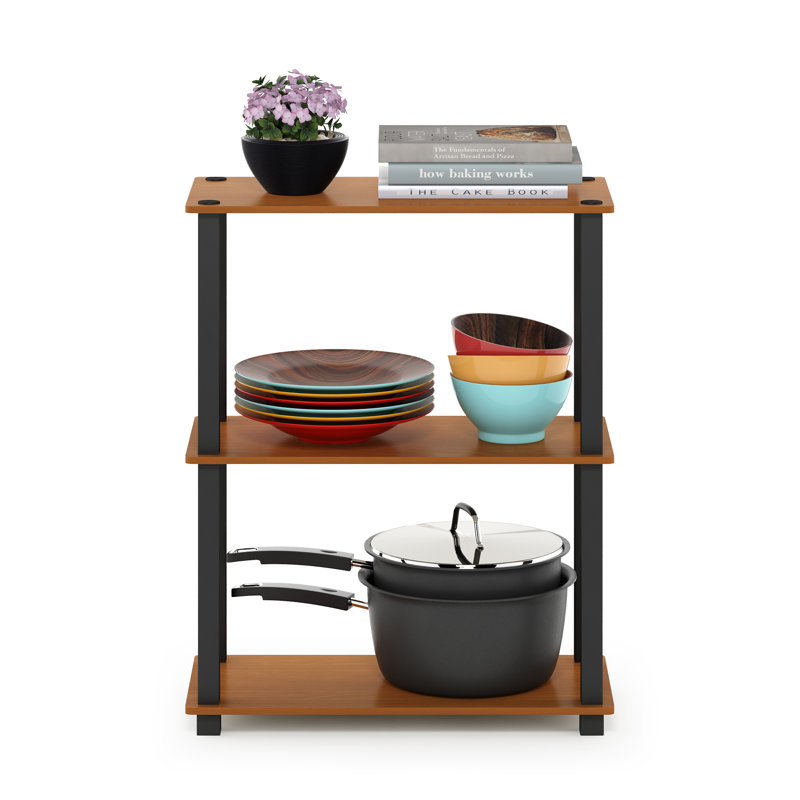 Decorius Etagere Bookcase, Light Cherry/Black Square Tube, (4 Shelves) 43.25" H x 23.6" W x 11.6" D