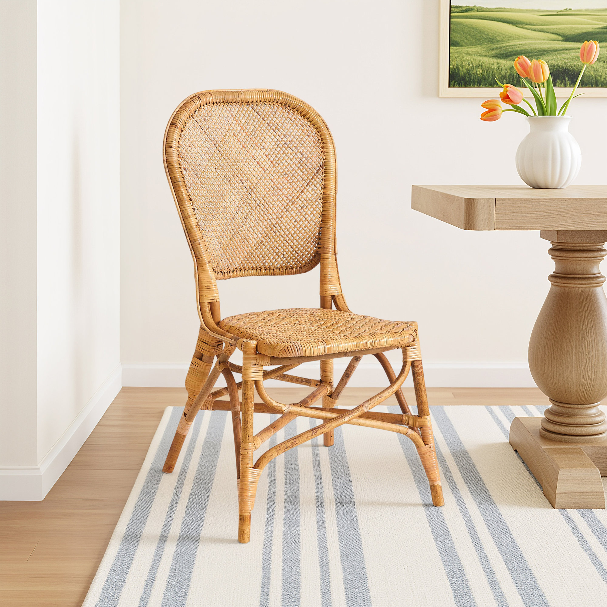 Lamont Natural Rattan Open-Weave Coastal Dining Chair