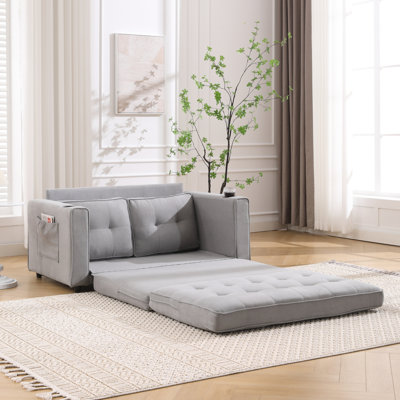 Causeuse convertible capitonnée 3-en-1 - canapé-lit pliable avec canapé-lit, poches latérales et porte-gobelet