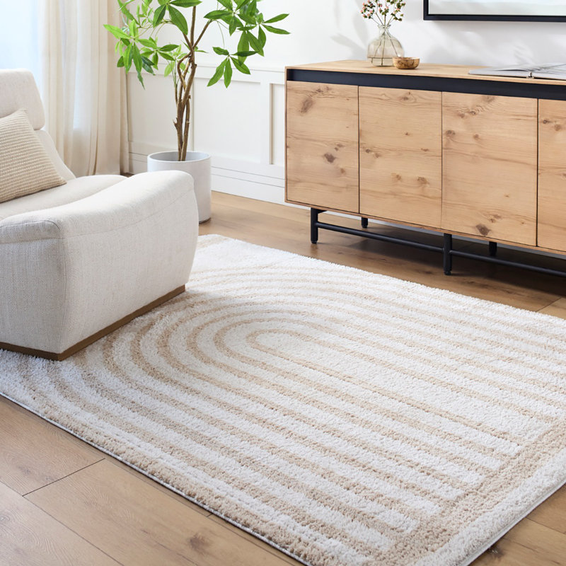 Ivory Beige Modern Washable Rug, Geometric Anti-Slip Rug For Living Room, Dining Room, Bedroom, Kitchen