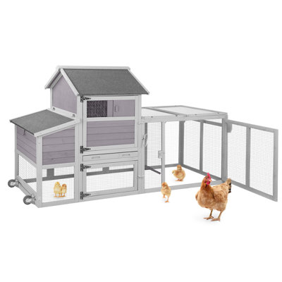 Chicken Coop With Wheels Outdoor Wooden Poultry Cage With Run Mobile Rabbit Hutch Guinea Pig Cage With Uv Protection