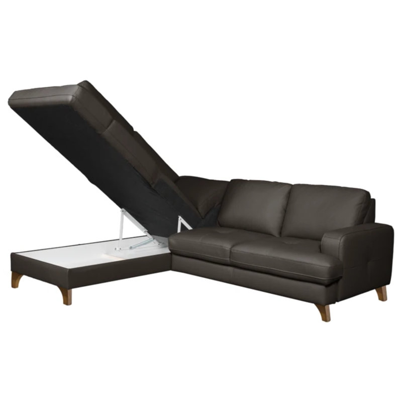 Damar Leather Corner Sofa with Sleeping Function and Storage, Damar Brown Genuine Leather, Left Hand Facing