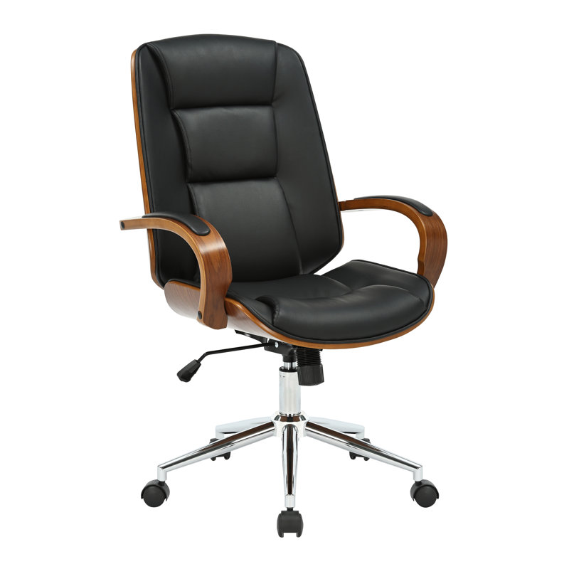 Stoneburner Faux Leather Mid-Century Executive Office Chair, Black