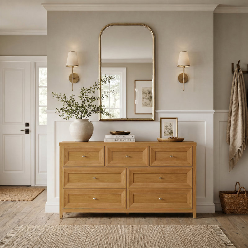 Acero 7 Drawers Dresser, Honey Oak