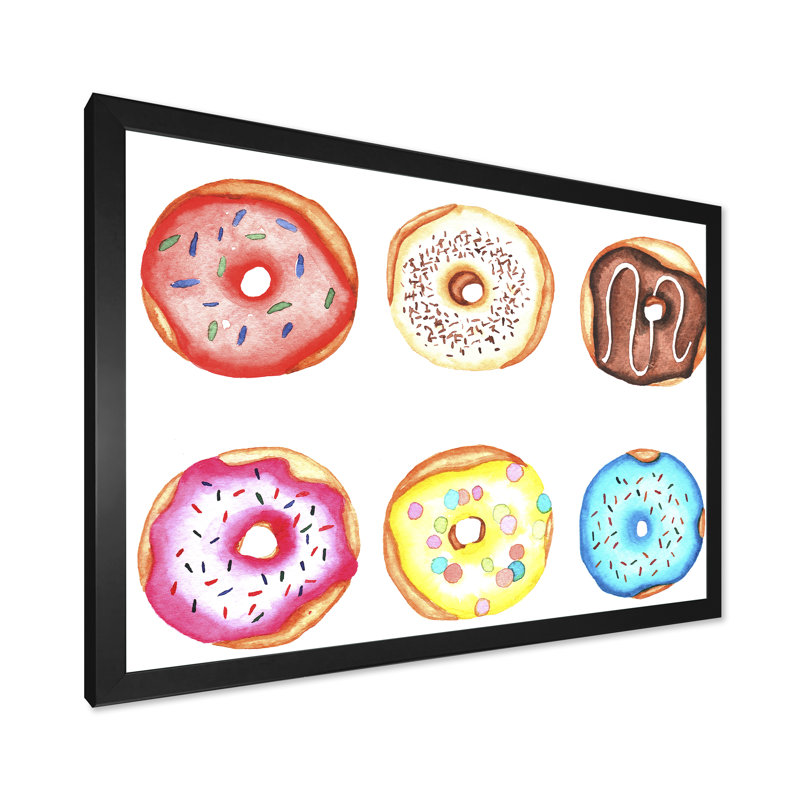 «Funny Donuts», reproduction sur toile, Cadre d'angle fermé noir, H 8 po x l 12 po x P 1 po