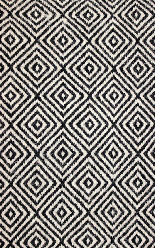 Wool Geometric Area Rug in Black, Rectangle 9' x 12'