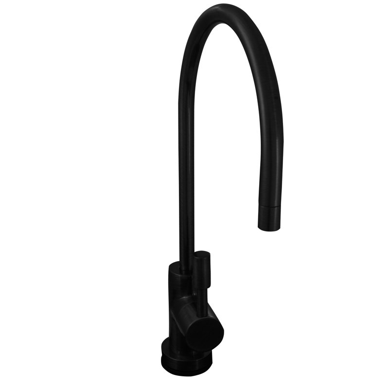 Robinet de cuisine contemporain à poignée simple avec accessoires, Noir mat