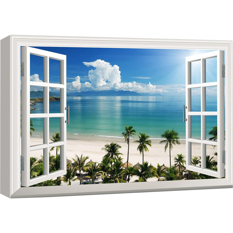 «Window View Landscape Tropical Paradise Nature Wilderness», reproduction sur toile, H 16 po x l 24 po x P 1,5 po