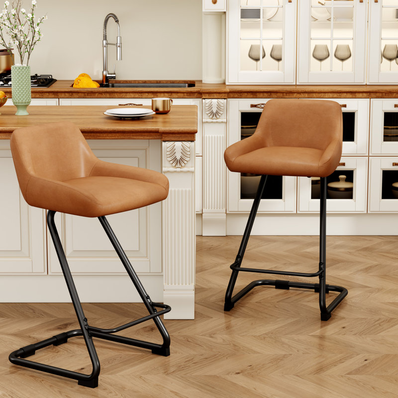 Upholstered Counter Stool With Metal Frame, Brown, Bar Stool (30” Seat Height)