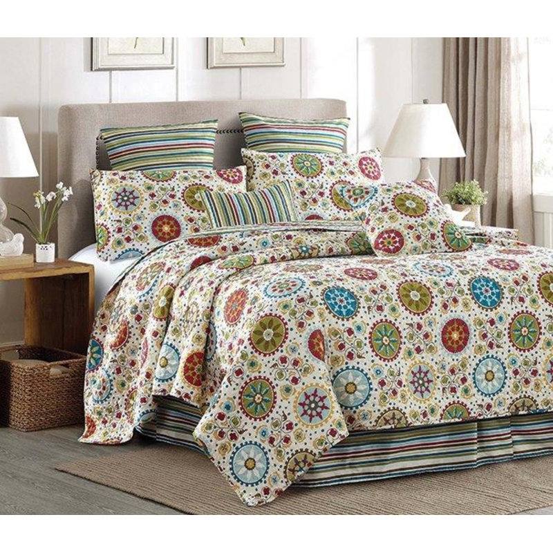 Ensemble de matelassé médaillon Zeledon, Courtepointe très grand + 2 taies décoratives