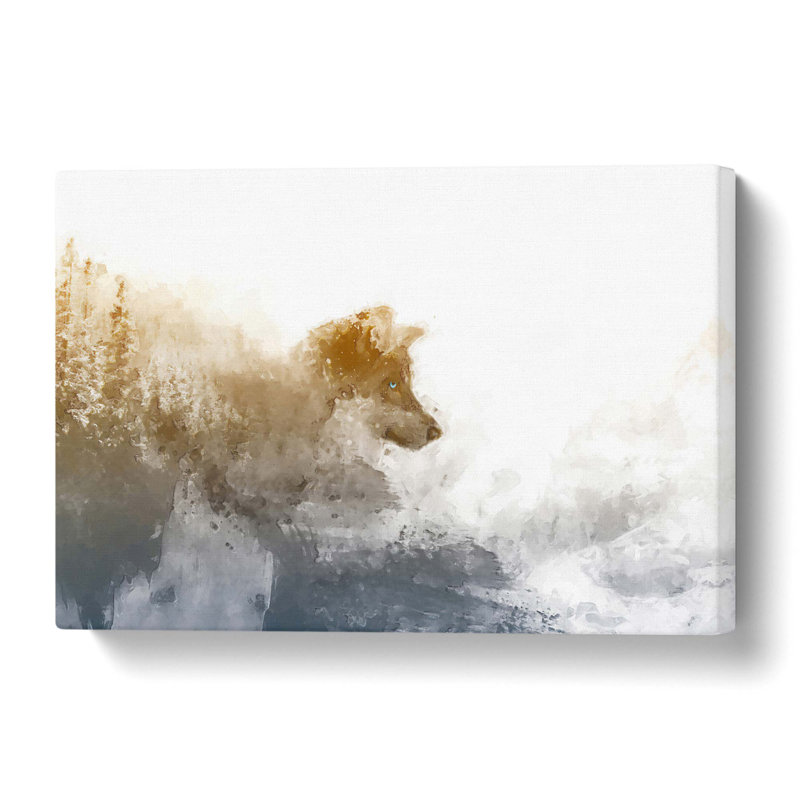 Wolf In The Wilderness In Abstract - Wrapped Canvas Painting, 60 cm H x 90 cm W