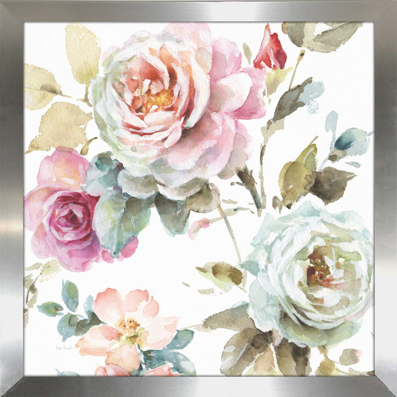 «Beautiful Romance V», reproduction de peinture à l'aquarelle, H 31,5 po x l 31,5 po x P 1 po, Encadrement argenté