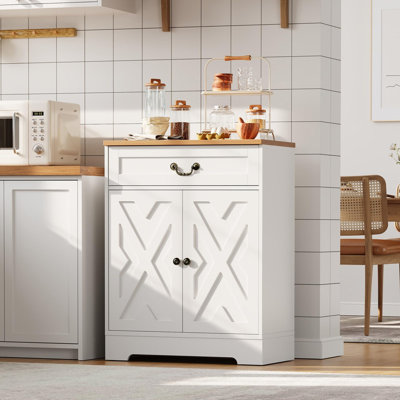 29-Inch Sideboard Buffet Cabinet with Drawer and Adjustable Shelves - Kitchen Storage Unit for Dining Room Coffee Bar in White