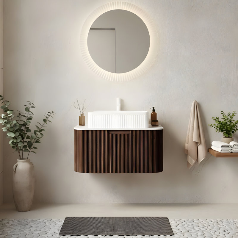 Meuble-lavabo mural flottant 30 po avec lavabo rectangulaire en céramique blanc et tiroir, 30"