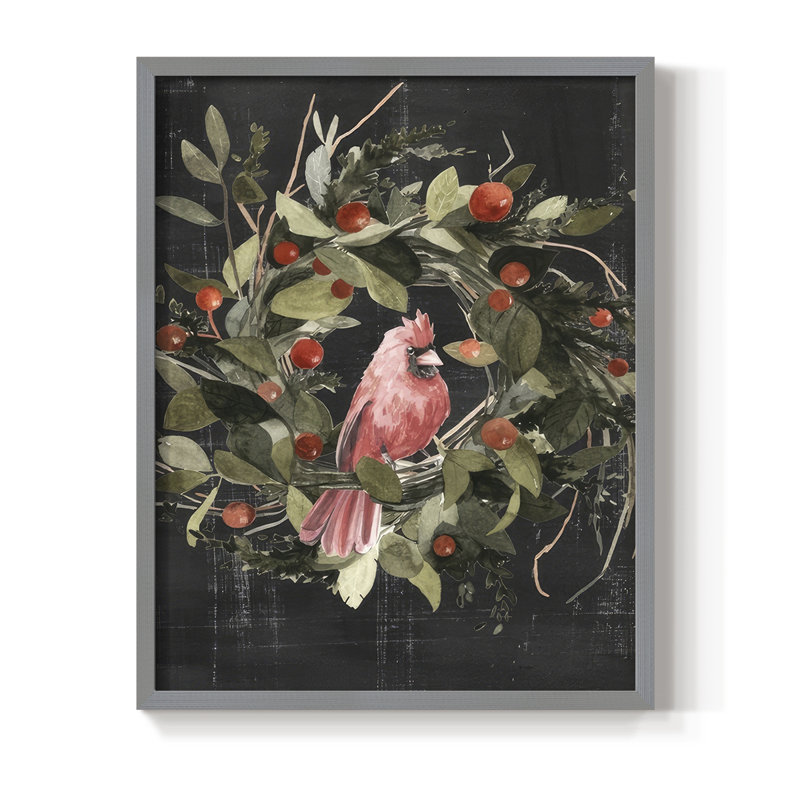 «Christmas Cardinal II», reproduction encadrée - bois massif, H 11 po x l 9 po, Gris