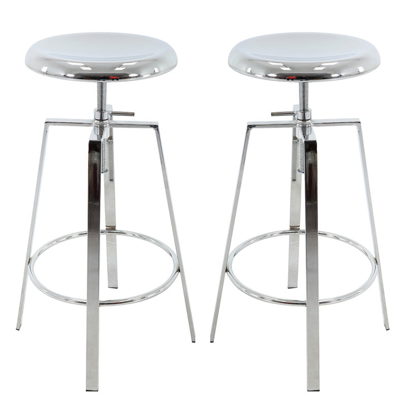 Juddson Industrial Bar Stools Set of 2, Adjustable Swivel Four Legged Round Metal Barstools, Backless Counter Height Bar Chairs for Kitchen Dining