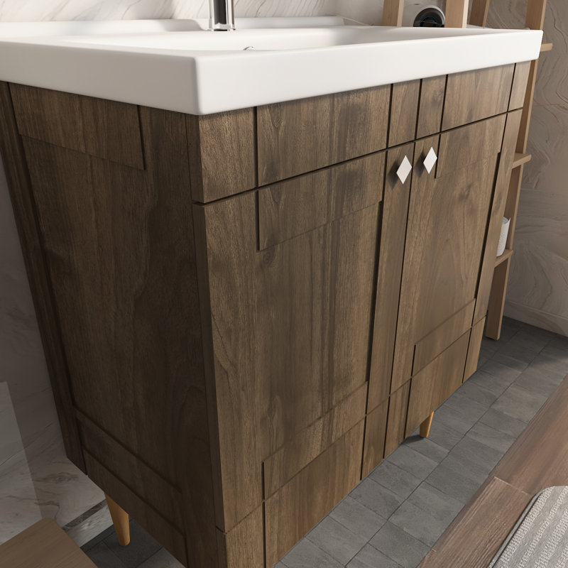 Meuble-lavabo avec lavabo en céramique Sara, Noyer, 31"