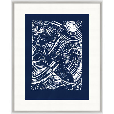 Indigo Gabarit motif côtier 7 - Peinture sur papier encadrée
