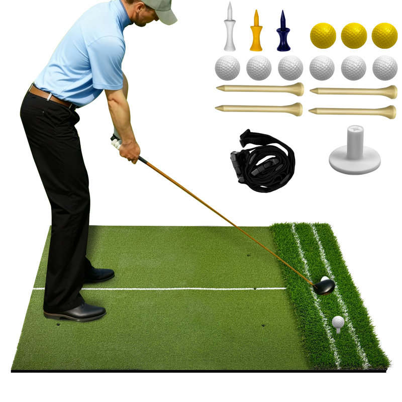 5x4ft Golf Hitting Mat, Dual Turf With Fairway & Rough, Portable Foldable Mat