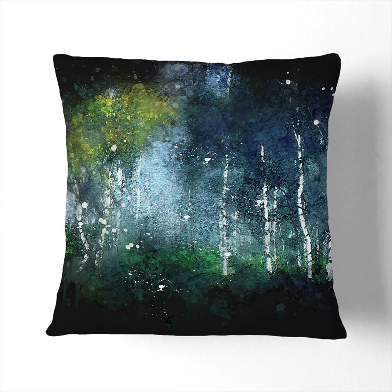 Wonderous Birch Tree Forest Cushion with Filling, 55cm H x 55cm W x 20cm D, Black