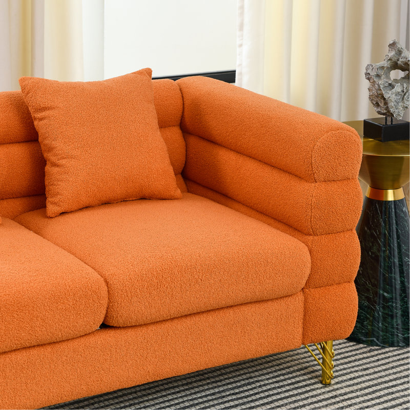Canapé d'angle orange de 206 cm (81 pouces), 3 places avec coussins, idéal pour un salon, un bureau ou une chambre, style et structure modernes et épurés.
