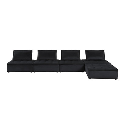 5 Piece Velvet Modular Sectional Sofa With Ottoman In Black
