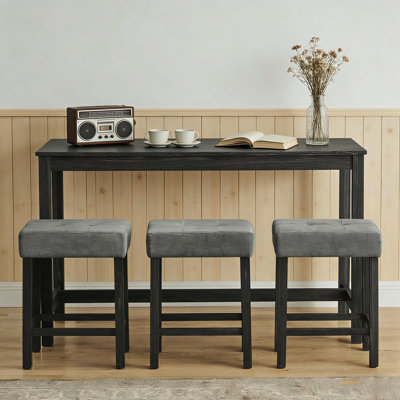 59 Inch Bar Table/ Dining Table/ Sofa Table With Power Outlet/ 3 Upholstered Stools/ 4 Piece Bar Table And Chair Set For Living Room/ Dining Room/ Kitchen