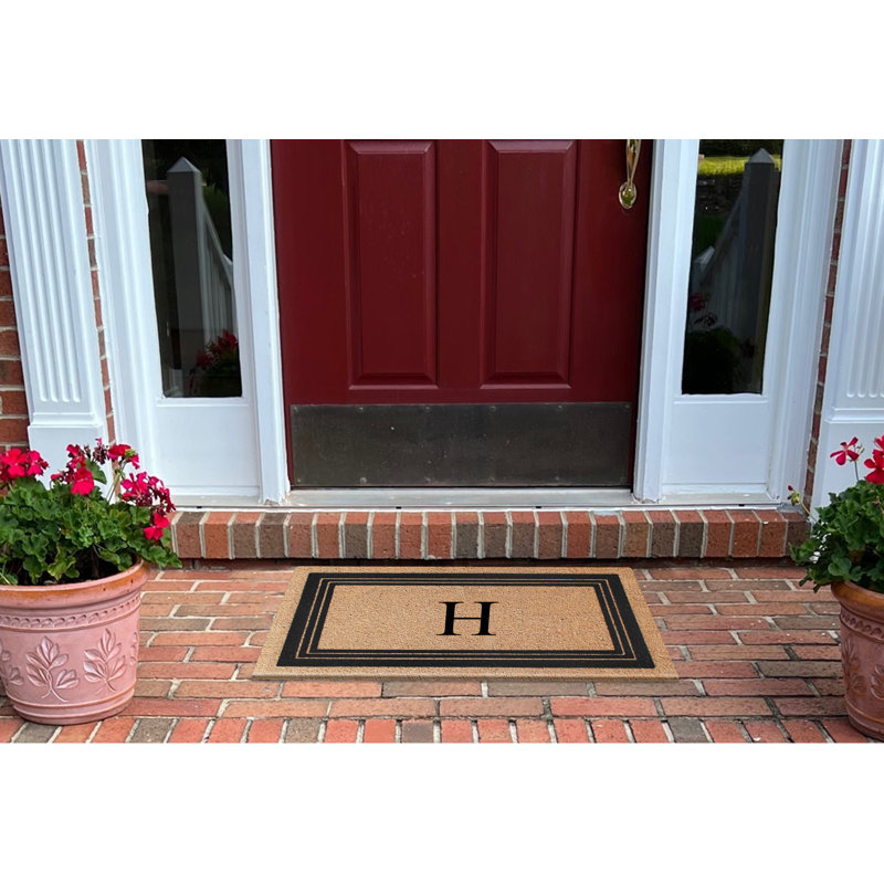 Monogrammed Triple Classic Border Natural Coir Door Mat with PVC Backing – Heavy-Duty, Anti-Shed & Easy to Clean, 30" x 18"
